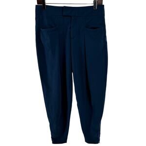 Helmut Lang Trouser Pants Tapered Leg Zip Ankle Silk Lined Pockets Teal Blue 0